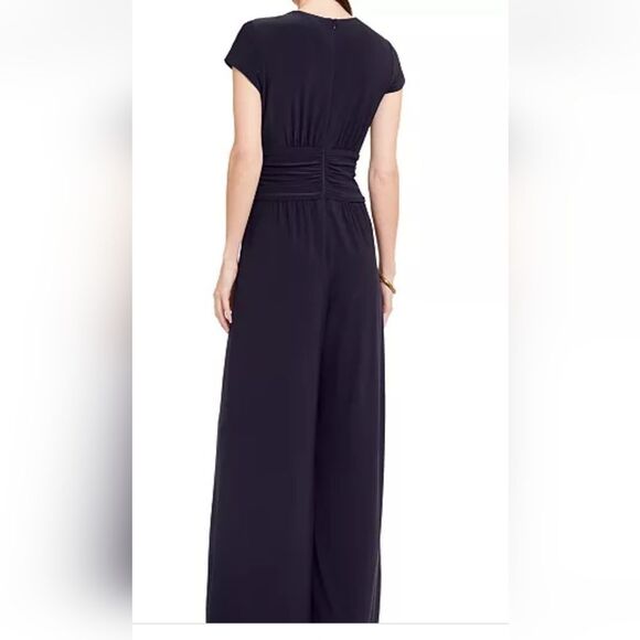 VINCE CAMUTO NAVY BLUE SHORT SLEEVE V NECK WIDE LEG JUMPSUIT SIZE XS - Picture 3 of 14
